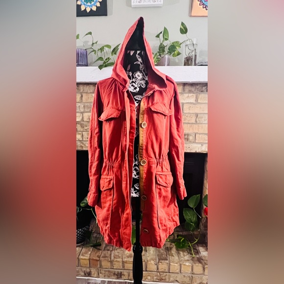 Loft Harvest orange Anorak utility hoodie linen blend Jacket womens M NWOT - Picture 7 of 11